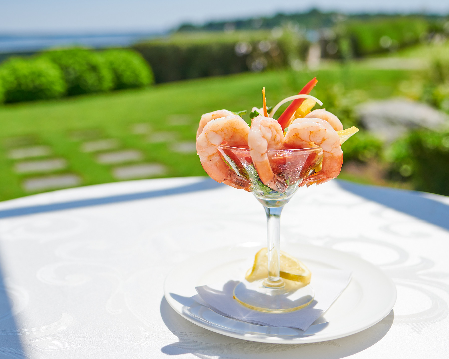 Shrimp appetizer served at the waterfront of Greentree Country Club