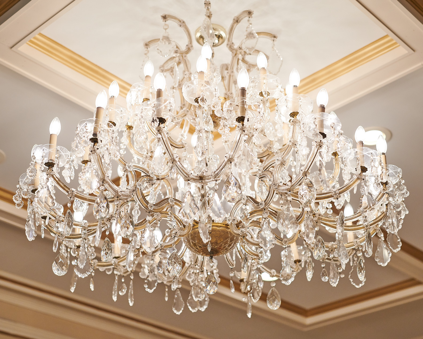 Chandelier detail inside the Classic Ballroom inside Greentree Country Club